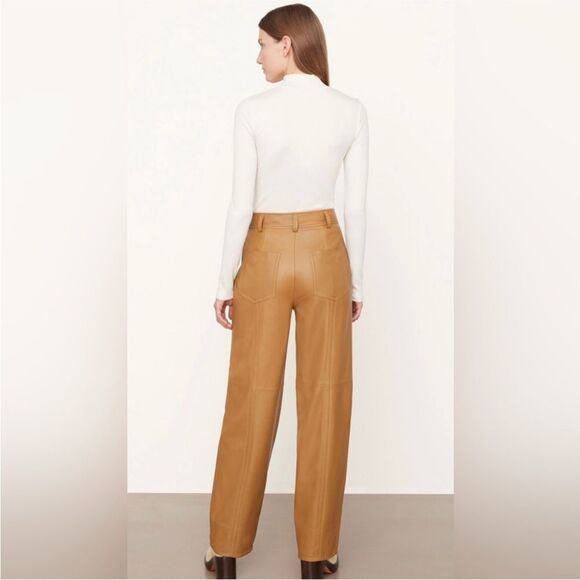 Vince $1250 Leather Seamfront Trousers/Pants in Camel - Picture 4 of 9